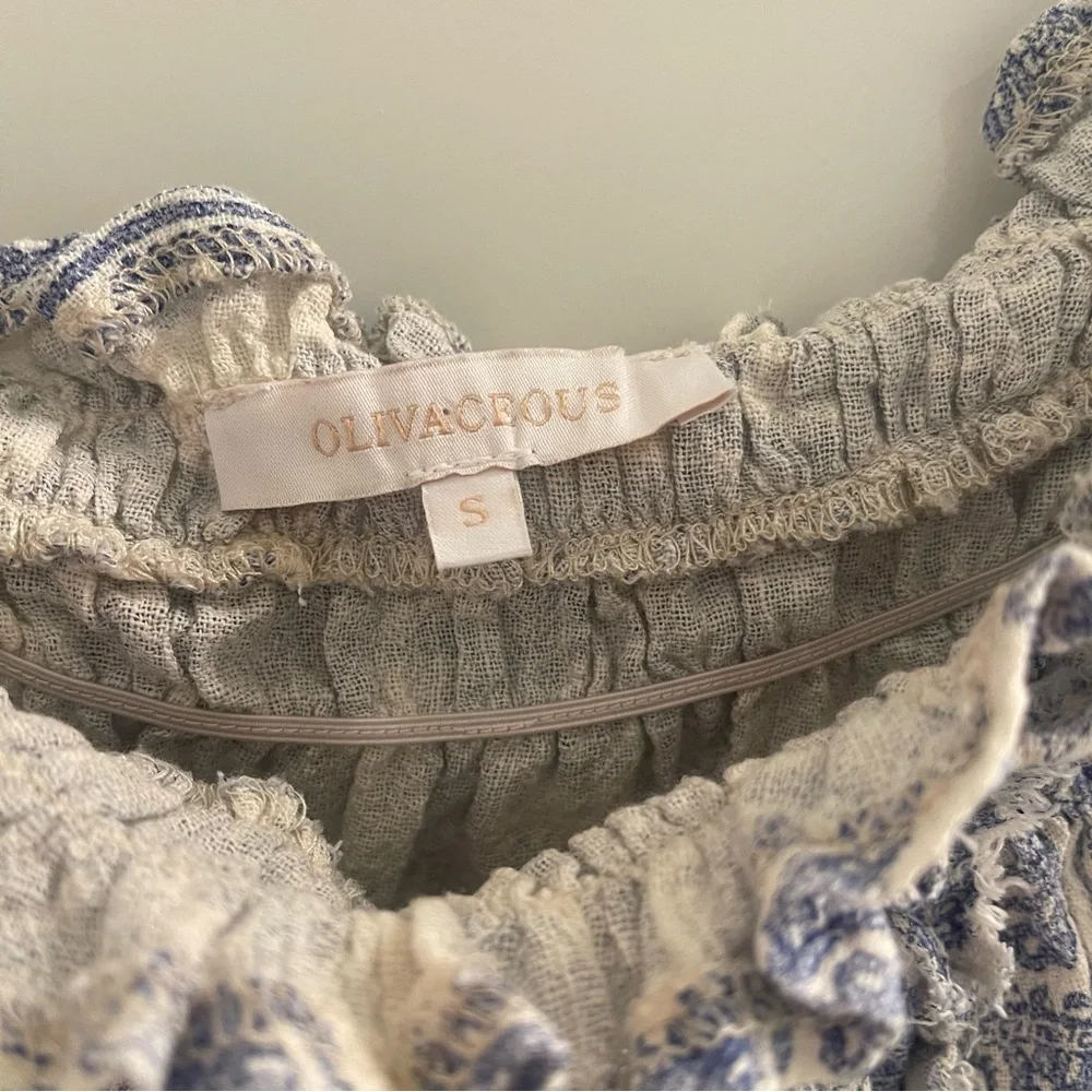 Olivaceous Blue & White Ruffled Smocked Paisley Cami - Picture 6 of 7